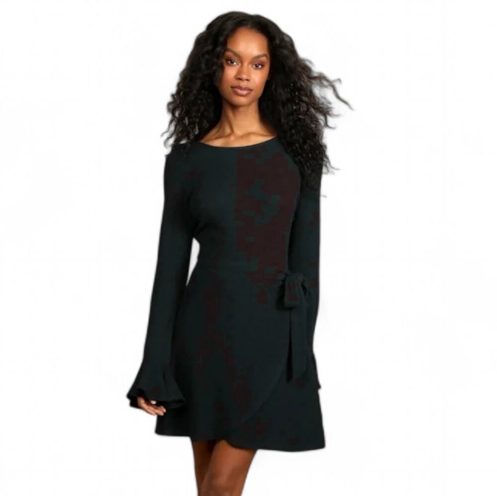 Lulu's Favorite Tune Black Faux Wrap Sweater Dress NWT Size Large